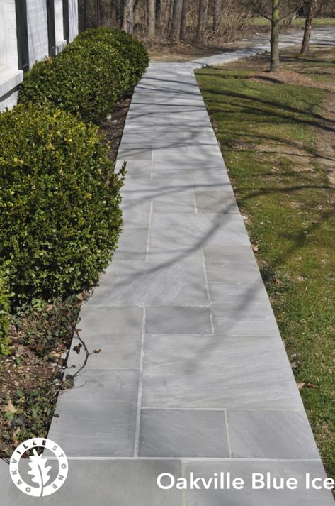 Blue Stone Pavers Pathways, Blue Stone Pathway, Blue Stone Front Walkway, Natural Stone Pathway, Blue Stone Walkway, Bluestone Walkway To Front Door, Front Porch Walkway Ideas, Slate Sidewalk, Stone Landscaping Ideas