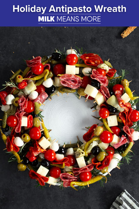 Let this beautiful Holiday Antipasto Wreath take center stage at your gatherings this holiday season. Antipasto Wreath Platter, Christmas Antipasto Platter, Antipasto Wreath, Antipasto Platter, Christmas Appetizers, Center Stage, Dairy, Holiday Season, Wreath