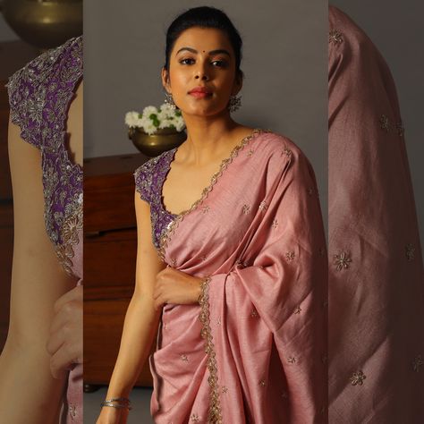 Onion Color Saree With Contrast Blouse, Onion Pink Bridal Saree, Onion Colour Saree With Contrast Blouse, Peach Color Saree Contrast Blouse, Onion Pink Saree Contrast Blouse, Pink Saree Contrast Blouse, Onion Pink Saree, Saree Contrast Blouse, Saree Outfits