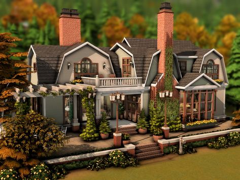 The Sims Resource - Autumnal Family House Autumn House Sims 4, Family Sims 4 House, Sims 4 Lot Ideas, Sims 4 Autumn House, The Sims 4 Family House, Family House Sims 4, Sims 4 Autumn, Sims 4 Lots, Sims 4 Family House