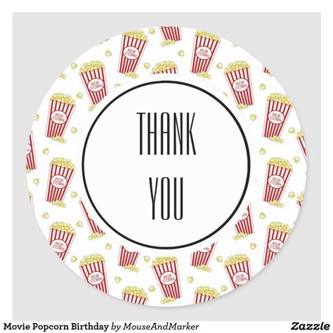 Movie Popcorn Birthday Classic Round Sticker Popcorn Birthday, Popcorn Labels, Movie Stickers, Movie Popcorn, Corn Pops, Coffee Jars, 12th Birthday, Water Bottle Labels, Bottle Labels