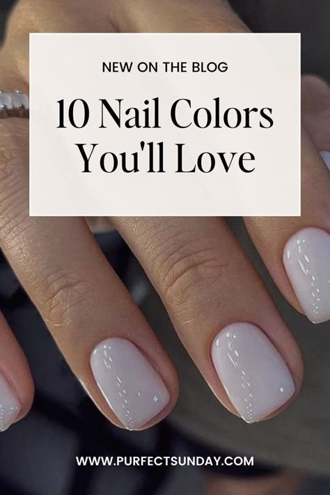 Check out these nail colors you'll love. From the perfect white to bright colors for summer. This is the best nail color and nail design inspo you need. For long nails, short nails, and everything in between! Trending Nails 2020 Summer, Trendy Shellac Nails, Clean Nail Color, Heaven Sent Nail Color, Popular Nail Colors For Summer 2024, Calm Nail Colors, Warm Vacation Nails, Manicure For Beach Vacation, Best White Nail Polish For Fair Skin