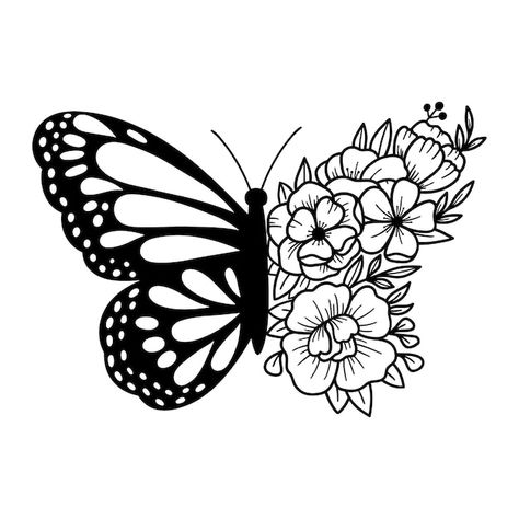 Floral butterfly flowers and butterfly o... | Premium Vector #Freepik #vector #background #banner #flower #floral Butterfly Monogram, Butterfly With Flowers, Flor Tattoo, Butterfly Outline, Svg Butterfly, Butterfly Tutorial, Beautiful Tattoos For Women, Butterfly Svg, Flower Line Drawings