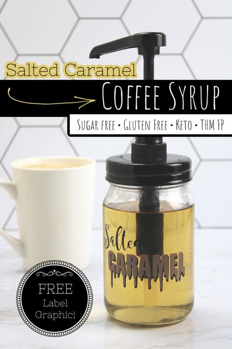 Use this recipe to level up your coffee game with this delicious Salted Caramel Coffee Syrup (Sugar-Free). #glutenfree #sugarfree #trimhealthymama #keto #fuelpull #coffee #barista #sugarfreecoffee Stevia Coffee Syrup, Torani Salted Caramel Syrup Recipes Coffee, Keto Coffee Syrup Recipes, Coffee Syrup Recipe Sugar Free, Diy Sugar Free Coffee Syrup, Sugar Free Coffee Syrup Recipe, Shelf Stable Coffee Syrup, Healthy Coffee Syrup Recipe, Homemade Sugar Free Coffee Syrup