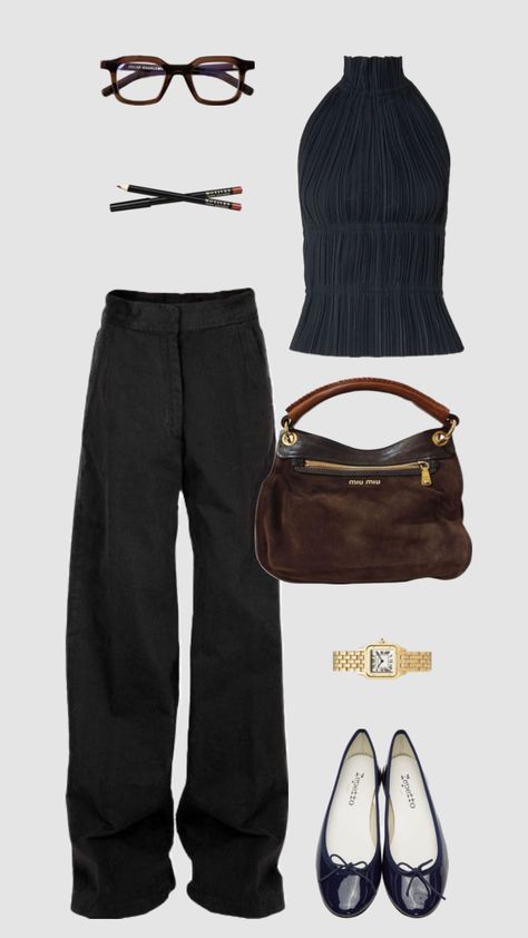 #officesiren #miumiu #balletflats #charlotteyork #navyblue #brown Miumiu Aesthetic, Miumiu Outfit, Girly Fits, Event Outfit, Mood Board Fashion, Dream Clothes, Fashion Inspo Outfits, Winter Outfits, Fall Outfits