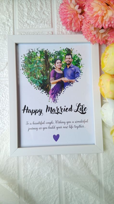 A5 frame🦋make your special days memorable with magicaholic 💫 Happy Married Life Frame, Photo Frames With Quotes, A5 Frame, Wedding Day Wishes, Wedding Photo Gift, Wedding Frame Gift, Frame Wallpaper, Crafted Gifts, Picture Frame Gallery