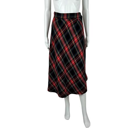 Vintage 70s Wool Skirt Women's XXS Classic Red Plaid A Line Midi Academia Fitted Vintage Plaid Skirt, Vintage Plaid Pleated Skirt, Retro Plaid Cotton Skirt, 1970s Plaid Skirt, Vintage Plaid Cotton Skirt, Wool Skirts, Red Plaid, Vintage Skirt, Vintage 70s