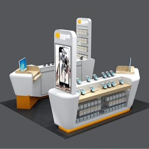 Kiosk Design Ideas, Cell Phone Kiosk, Phone Kiosk, Activation Booth, Mobile Shop Design, Display Desk, Phone Charger Station, Mall Kiosk, Modular Display