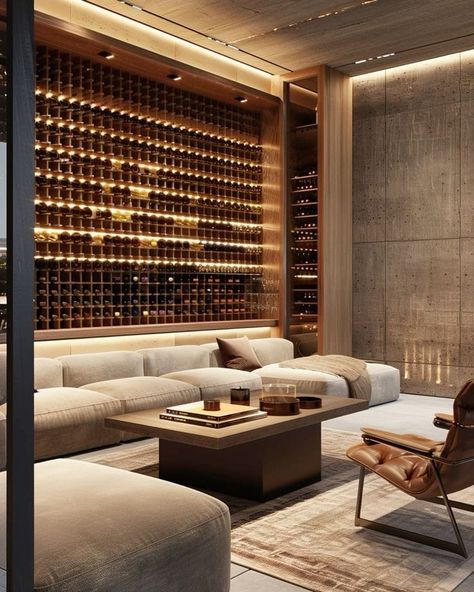 Wine Bar In Living Room Ideas, Wine Cellar With Seating, Wine Cellar Tasting Room, Whiskey Bar Decor, Wine Dining Room, Wine Room Ideas In House, Wine Bar Interior Design, Wine Storage Room, Modern Wine Bar