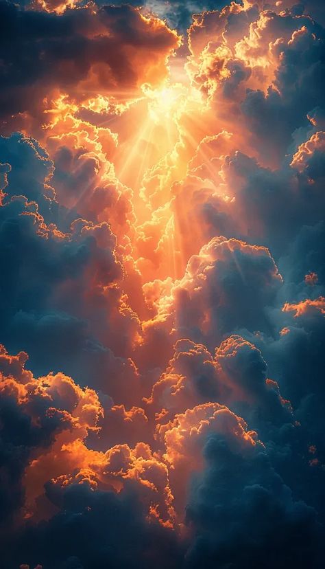 The image is of a beautiful sunset. The sky is filled with clouds that are lit up by the setting sun ->> more details in ai-img-gen.com Sun In The Sky Painting, Sun Through Clouds Painting, Golden Clouds Painting, Bright Sun Aesthetic, Sun And Clouds Painting, Sunburst Aesthetic, Colorful Clouds Painting, Beautiful Sky Painting, Sun Through Clouds