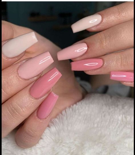 Pink Nails With Different Shades, 3 Shades Of Pink Nails, Different Shades Pink Nails, Nails With Different Shades Of Pink, Shades Of Pink For Nails, Acrylic Nails Shades Of Pink, Shades Of Pink Nail Designs, Simple Full Set Nails, Different Shade Pink Nails