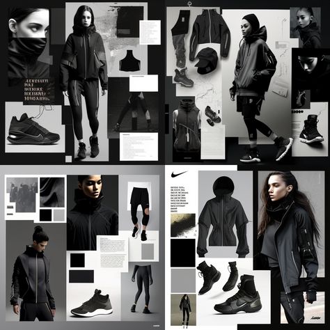 fashion moodboard for techwear by nike, inspired by athletic clothing Athleisure Mood Board, Nike Mood Board, Techwear Moodboard, Athleisure Moodboard, Ss24 Activewear, Nike Collage, Futuristic Fashion Male, Sport Wear Mens, Learning Diary