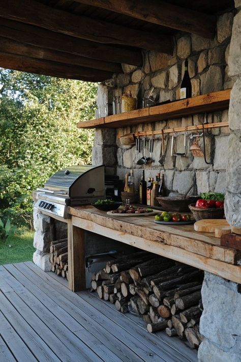 Outdoor Kitchen Ideas Rustic, Rustic Outdoor Cooking, Traditional Rustic Kitchen, Kitchen Ideas Rustic, Small Outdoor Kitchen Ideas, Outdoor Gear Storage, Small Outdoor Kitchen, Small Outdoor Kitchens, Rustic Outdoor Kitchens