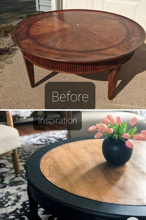 17 DIY Coffee Table Makeover Ideas Using 10 Different Techniques (Before & After) Turn Coffee Table Into Ottoman, Painted Black Coffee Table, Wooden Table Renovation, Restaining Wood Coffee Table, Coffee Table Refurbish Ideas, Tabletop Refinishing Ideas, Octagon Coffee Table Makeover, Repurposed Coffee Table Ideas Upcycling, Old Wood Coffee Table