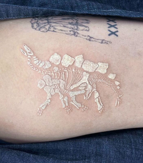 Dinosaur Tattoo, Dinosaur Tattoos, Funky Tattoos, White Ink Tattoo, 4 Tattoo, Cute Little Tattoos, 1 Tattoo, Aesthetic Tattoo, White Tattoo