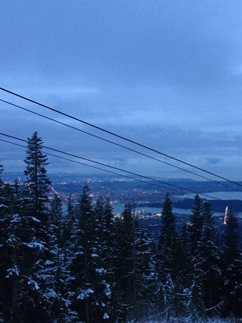 Vancouver Snow Aesthetic, North Vancouver Aesthetic, Vancouver Canada Winter, Grouse Mountain Vancouver, Becka Mack, Vancouver Winter, Mountains At Night, Grouse Mountain, Scenery Photos