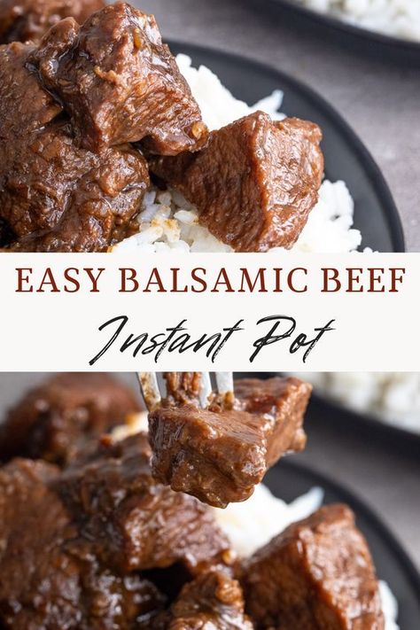 If you are looking for a hearty meal on a busy weeknight, this is the one for you! This Easy balsamic beef- Instant Pot is ready to go in just over 30 minutes and is tender and delicious. Beef Tip Instant Pot Recipes, Balsamic Roast Beef, Beef Instant Pot, Beef Pot Roast, Balsamic Recipe, Honey And Soy Sauce, Balsamic Beef, Hearty Meal, Beef Tips