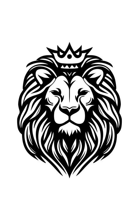 Animal Line Drawings Sketches, Lion And Crown Tattoo Design, Lion With Crown Tattoo Stencil, Lion Face Illustration, Lion Line Art Tattoo, Easy Lion Tattoo, Lion Face Sketch, Lion Drawing Sketches, Lion Crown Tattoo