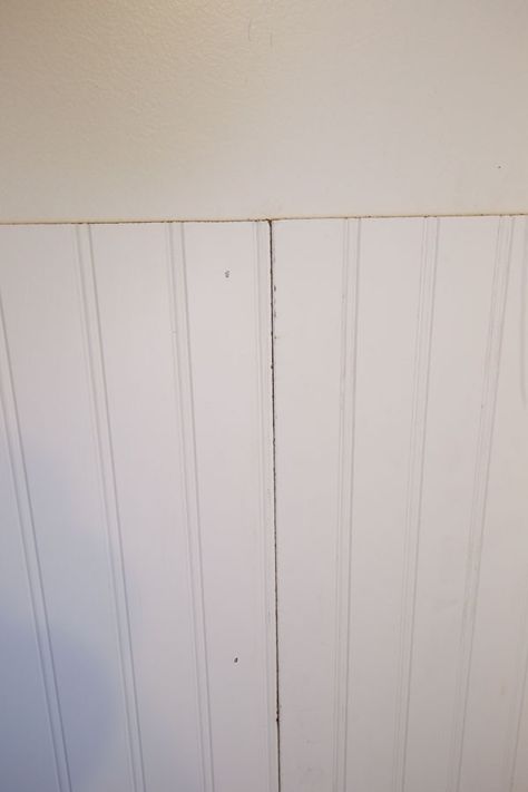 DIY Beadboard bathroom How To Hide Seams In Beadboard, Breadboard In Bathroom, Small Bathroom Beadboard Ideas, Blue Beadboard Bathroom, Brad Board Bathroom, Bathroom Beadboard Walls, Diy Beadboard Bathroom, White Beadboard Bathroom, Beadboard Bathroom Ideas