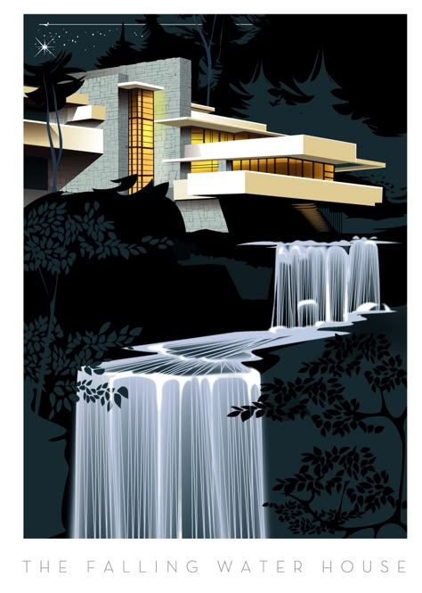 fallwaterhouse.gif 894×1,254 pixels Falling Water House, Frank Lloyd Wright Architecture, Falling Water, Architectural Rendering, Water House, Architecture Illustration, Frank Lloyd Wright, Lloyd Wright, Retro Futurism