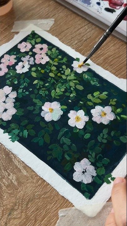 ✨easy wild rose painting- New gouache paints 🌹 Gouache Painting Techniques, Gouache Flowers, Gouache Paints, Painting Flowers Tutorial, Acrylic Painting Flowers, Gouache Art, Art Painting Gallery, Painting Art Lesson, Small Canvas Art