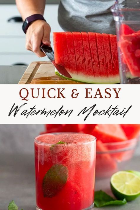 Virgin Summer Drinks, Watermelon Mocktail Recipe, Watermelon Summer Drinks, Watermelon Mocktail, Watermelon Recipes Drinks, Non Alcoholic Mojito, Pina Colada Mocktail, Summer Drinks Nonalcoholic, Batch Cocktail Recipe