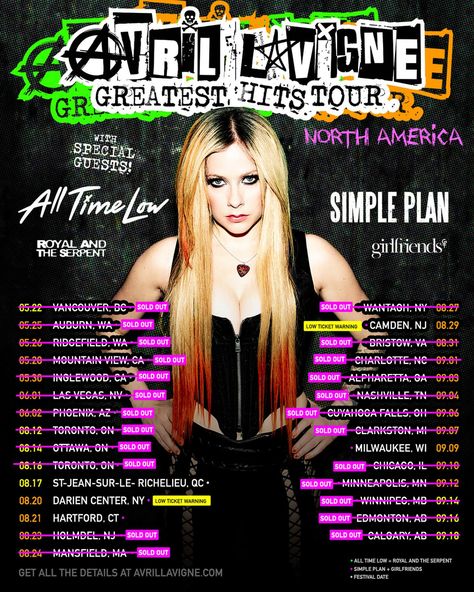 Avril Lavigne | We had the best fkn time in Europe/UK and so ready to do it again with you all in North America!! See you tonight Toronto 🤘🎸🔥 | Instagram Royal And The Serpent, Avril Lavigne Tour, My Happy Ending, The Serpent, Song Of The Year, Under My Skin, Grammy Nominations, Tour Posters, Avril Lavigne