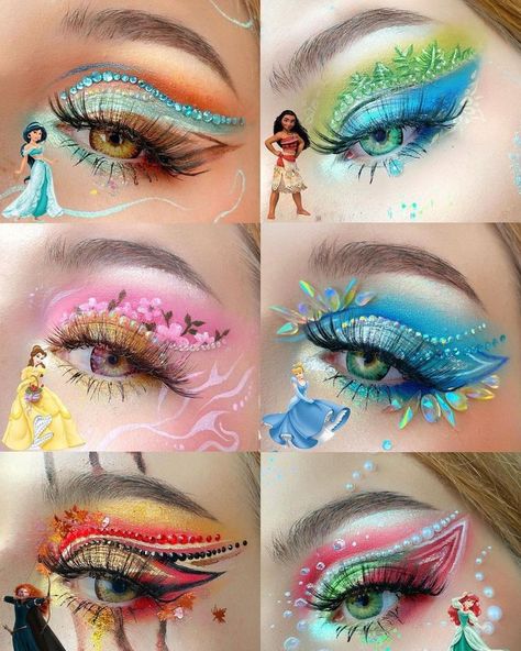 Disney Make Up Looks, Cool Eye Makeup Looks Creative, Creative Eye Makeup Tutorial, Princess Inspired Makeup, Disney Makeup Ideas, Disney Makeup Looks, Crazy Makeup Art, Christmas Makeup Looks Simple, Christmas Eyeliner