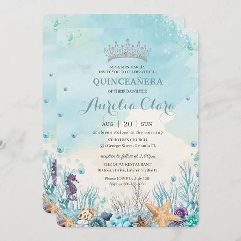 Birthday Party Budget, Ocean Bubbles, Party Budget, Lollipop Party, Quince Invitations, Beach Shells, Mermaid Invitations, Quinceanera Themes, Mermaid Birthday Invitations