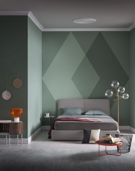 Conservative interior life with taste and design interior  | interior decoration Geometric Wall Paint, Minimalist Bedroom Design, Bedroom Wall Designs, Accent Walls In Living Room, Bedroom Wall Paint, Trendy Living Rooms, Wall Paint Designs, Living Room Green, Living Room Accents