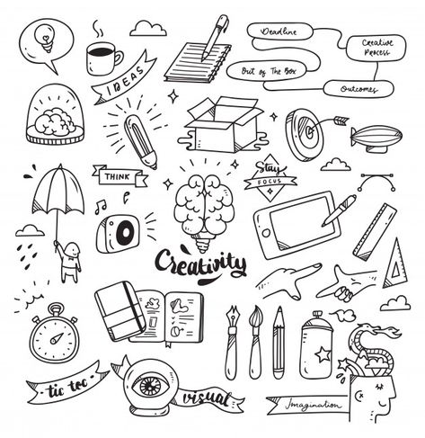 Personality Doodles, Graphic Design Doodles, Doodle Art Drawing Creative, School Doodles Drawings, Creativity Doodle, Business Doodles, Creative Doodle Art, Hipster Doodles, Creative Doodles