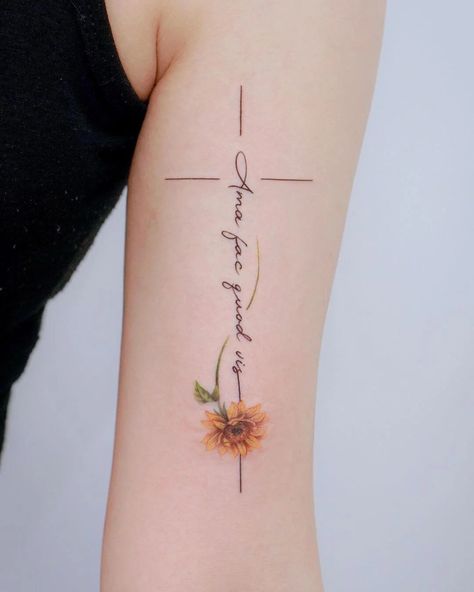 Tattoo Ideas Female Crosses, Cross And Family Tattoo, Cross And Lotus Flower Tattoo, Cross With Signature Tattoo, Cross And Daisy Tattoo, Cross With Writing Tattoo, Cross With Words Tattoos For Women, Cross Name Tattoo, Cross With Scripture Tattoo