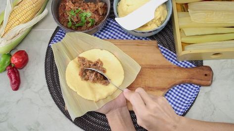 ball. Make Tamales, How To Make Tamales, Mexican Tamales, Tamale Recipe, Tortilla Press, Corn Husk, Banana Leaf, Plates And Bowls, Mexican Food