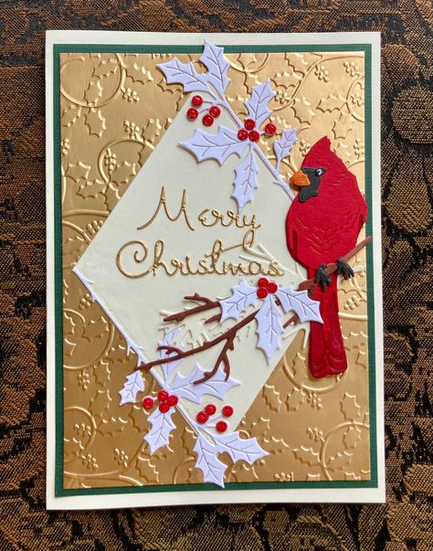 Honey Bee Winter Birds, Spellbinders Sealed, Honeybee Cards, School Christmas Cards, Fall Birds, Cardinal Cards, Holly Sprigs, Toile Christmas, Christmas Cards 2018