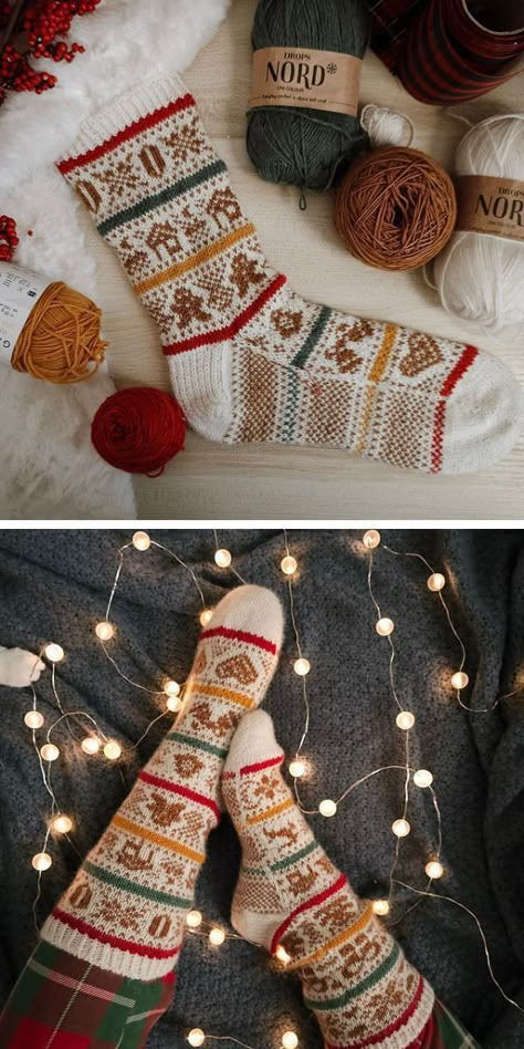 Christmas Sock Knitting Patterns Free, Knit Socks Pattern Free, Crochet Christmas Socks, Knitting Pattern Socks, Sock Yarn Projects, Socks Free Knitting Pattern, Knitted Christmas Stocking Patterns, Ravelry Knitting Patterns, Christmas Socks Pattern