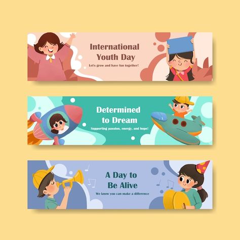 Banner School Design, Kids Branding Design, Kids Graphic Design, Kids Banner, International Youth Day, Science Centre, Day Template, Website Banner Design, Education Poster Design