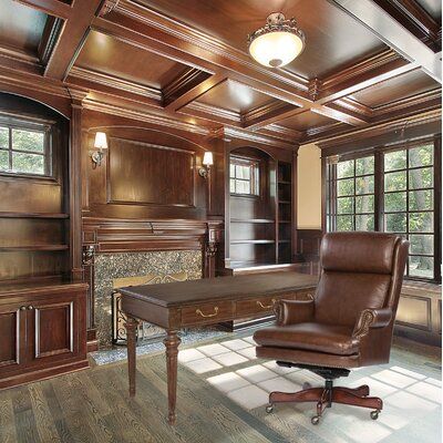 Wood Panel Decor, Luxurious Home Office, Solid Wood Writing Desk, Solid Wood Desk, Up House, Executive Chair, Executive Desk, Wood Work, Home Office Design