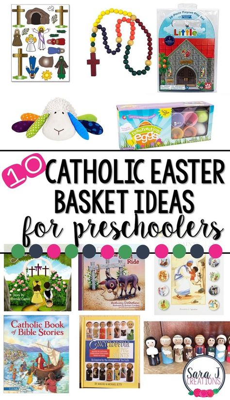 10 Catholic Easter Basket ideas for kids. Fun ideas for teaching preschoolers that Easter is about Jesus. Easter Basket Ideas For Preschoolers, Christ Centered Easter Basket, Catholic Easter Basket, Easter Learning Activities, Catholic Easter, Teaching Preschoolers, Ideas For Preschoolers, Easter Basket Ideas, Kids Easter Basket