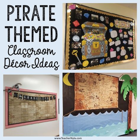 When you step into a pirate themed classroom, you know that adventure awaits. A pirate classroom theme is all about fun games that are competitive, racking up Pirates Classroom Decorations, Ship Classroom Theme, Pirate Bulletin Board Ideas, Pirate Bulletin Boards, Shiplap Bulletin Board, Pirate Theme Classroom, Pirate Classroom, Themed Classroom Decor, Printable Classroom Decor