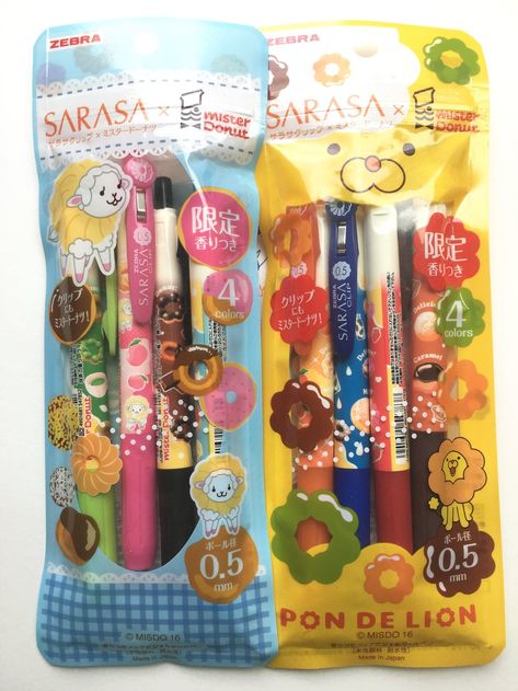 Sarasa Pens, Cool Stationary, Mister Donuts, Zebra Sarasa, Pen Collection, Pen Kits, Cute Pens, Cute School Supplies, The Pen