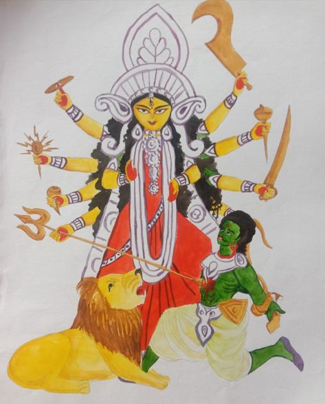 Durga Puja Drawing For Kids, Maa Drawing, Durga Drawing, Butterfly Cards Handmade, Kalash Decoration, Best Cartoon Shows, Village Drawing, Ma Durga, Oil Pastel Drawings Easy