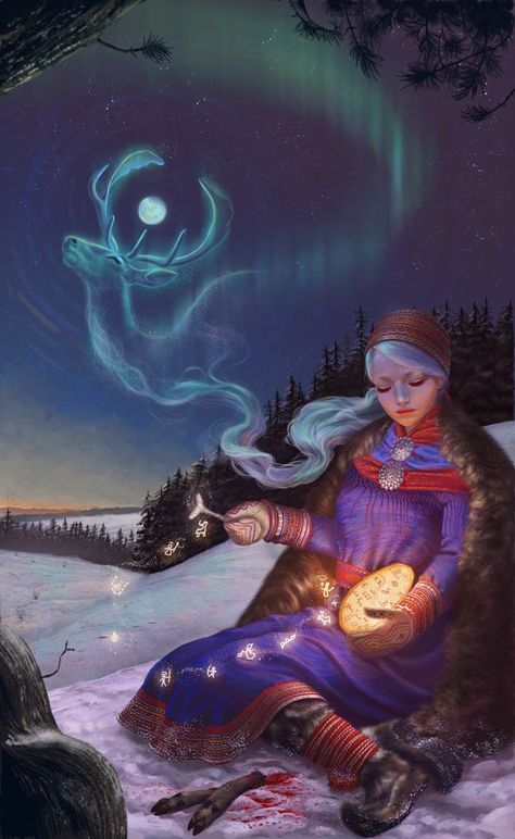 SHAMAN BY DANIELA IVANOVA Pagan Art, Witch Art, Samar, Fantasy Aesthetic, Animated Images, Indigenous Art, Samara, The Snow, Aurora