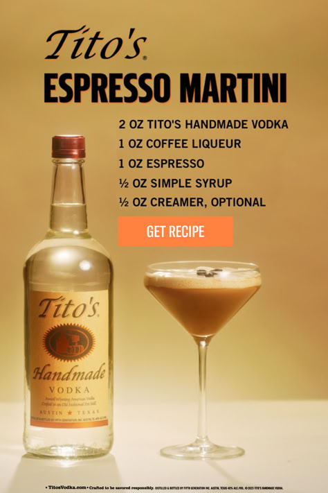 For starting the party or ending the evening on a high note, just mix up Tito's Handmade Vodka and freshly brewed espresso. It's more than a trend, it's a Tito's Espresso Martini. Simple, smooth, and naturally gluten-free. We'll cheers to that. Gold And White Christmas Tree, Gold And White Christmas, Espresso Martinis, Christmas Tree Decor Ideas, White Christmas Tree Ideas, Tree Decor Ideas, After Dinner Drinks, Yummy Alcoholic Drinks, Liquor Drinks