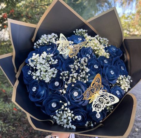 Quinceanera Flower Bouquet Blue, Blue Ribbon Flower Bouquet, Dark Blue Roses Bouquet, Blue Eternal Rose Bouquet, Royal Blue Ramo, Blue And White Roses Bouquet, Royal Blue And Gold Bouquet, Blue Roses Bouquet Gift, Royal Blue Flower Bouquet