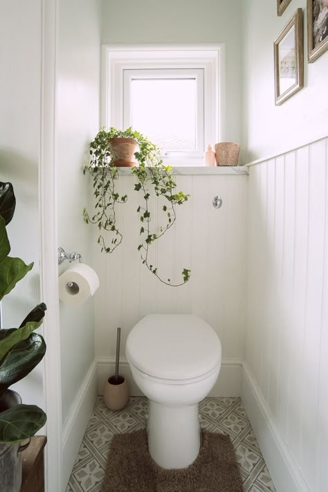 HACK: Tongue and groove cladding the easy way | Fifi McGee | Interiors + Renovation Blog 1930s Bathroom, Makeover Kamar Mandi, Wc Decoration, Baños Shabby Chic, Small Downstairs Toilet, Cloakroom Toilet, Tongue And Groove Cladding, Toilet Room Decor, Small Toilet Room