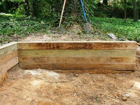 Hillside Backyard, Timber Retaining Wall, Wooden Retaining Wall, Small Retaining Wall, Sleeper Retaining Wall, Diy Retaining Wall, Wood Retaining Wall, Backyard Retaining Walls, Retaining Wall Design