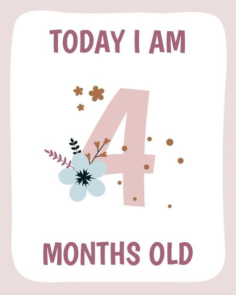 4 months Birthday party invitation with flowers. Cake Decorating Flowers, 4 Month Baby, 1 Year Birthday, Newborn Announcement, Monthly Baby Photos, Milestone Stickers, Sharpie Tattoos, Monthly Baby