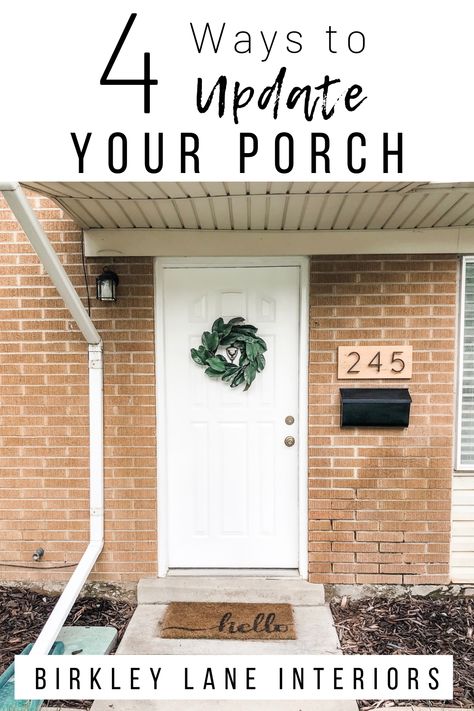 Small Front Porch Makeover On A Budget, How To Make A Small Front Porch Look Bigger, Small Doorstep Ideas, Upgrade Front Of House, Builder Grade Porch Update, No Front Porch Ideas Curb Appeal, Front Door With No Porch, Front Door Decor No Porch, Small Stoop Ideas