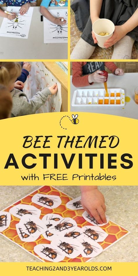 Learning about bees can be filled with exploration. During our bug unit, our preschoolers had an opportunity to create honeycomb, taste honey, and play fun bee games! #bees #insects #theme #activities #bugs #preschool #3yearolds #4yearolds #printables #teaching2and3yearolds Bee Science Preschool, Bee Activity For Preschool, Outdoor Bee Activities For Preschool, Bee Week Preschool, Bee Unit Preschool, Bees For Preschoolers, Bees Preschool Theme, All About Bees For Preschoolers, Bee Themed Games