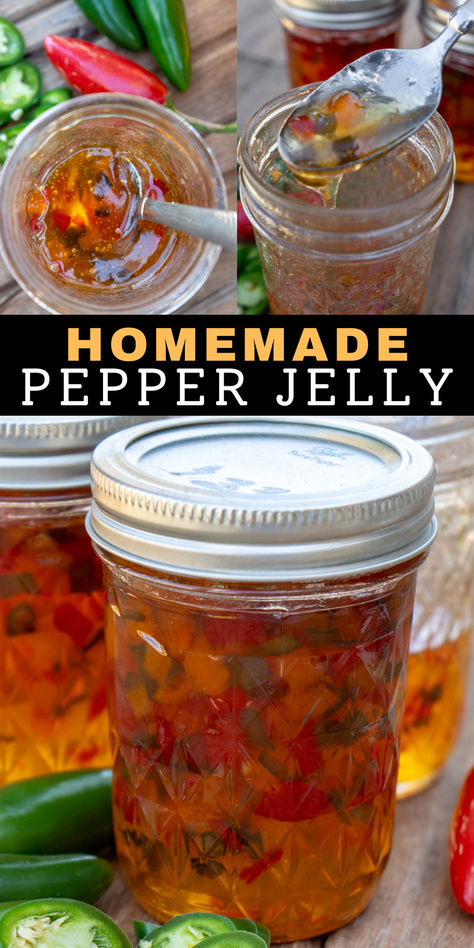 This easy step-by-step guide teaches how to make delicious pepper jelly with jalapenos and sweet peppers! Learn how to can or freeze this homemade jelly recipe for longterm storage that will give you a delicious side with cream cheese and crackers. Canning Pepper Jelly, Homemade Pepper Jelly, Spicy Pepper Jelly, Canning Hot Peppers, Pepper Jelly Recipe, Canning Peppers, Jalapeno Pepper Jelly, Pepper Jelly Recipes, Hot Pepper Jelly